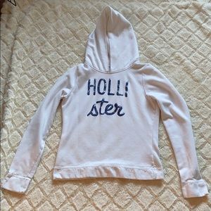 Cream Hollister Sweatshirt in Blue Glitter Writing